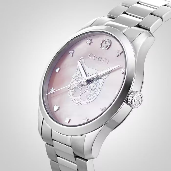 Gucci G Timeless Quartz Mother of Pearl Pink Dial Silver Steel Strap Watch for Women - YA1264166 Buy Now By Gucci