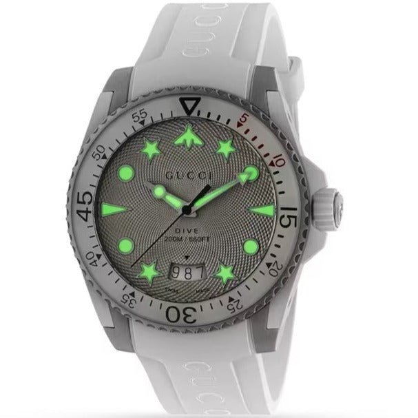 Gucci Dive Quartz White Dial White Rubber Strap Watch For Men - YA136337 Buy Now By Gucci