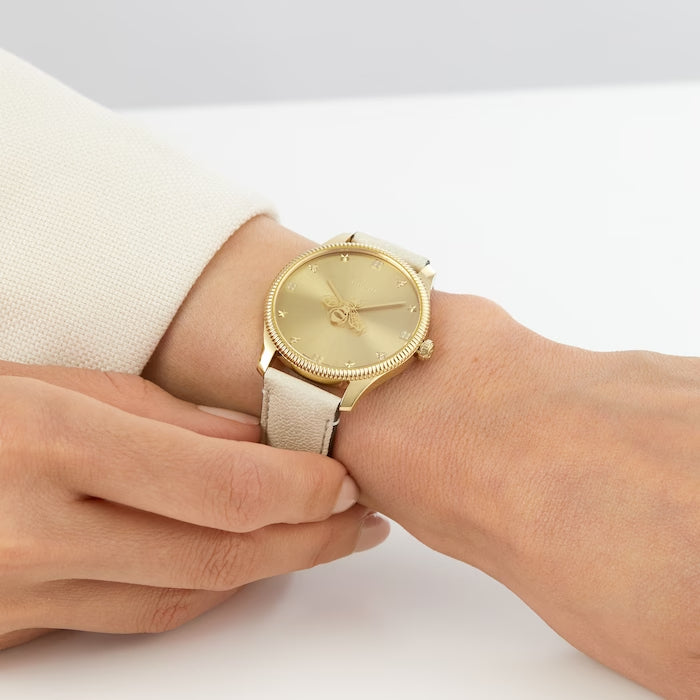 Gucci G Timeless Quartz Gold Dial Beige Leather Strap Watch For Women - YA1264180 Buy Now By Gucci