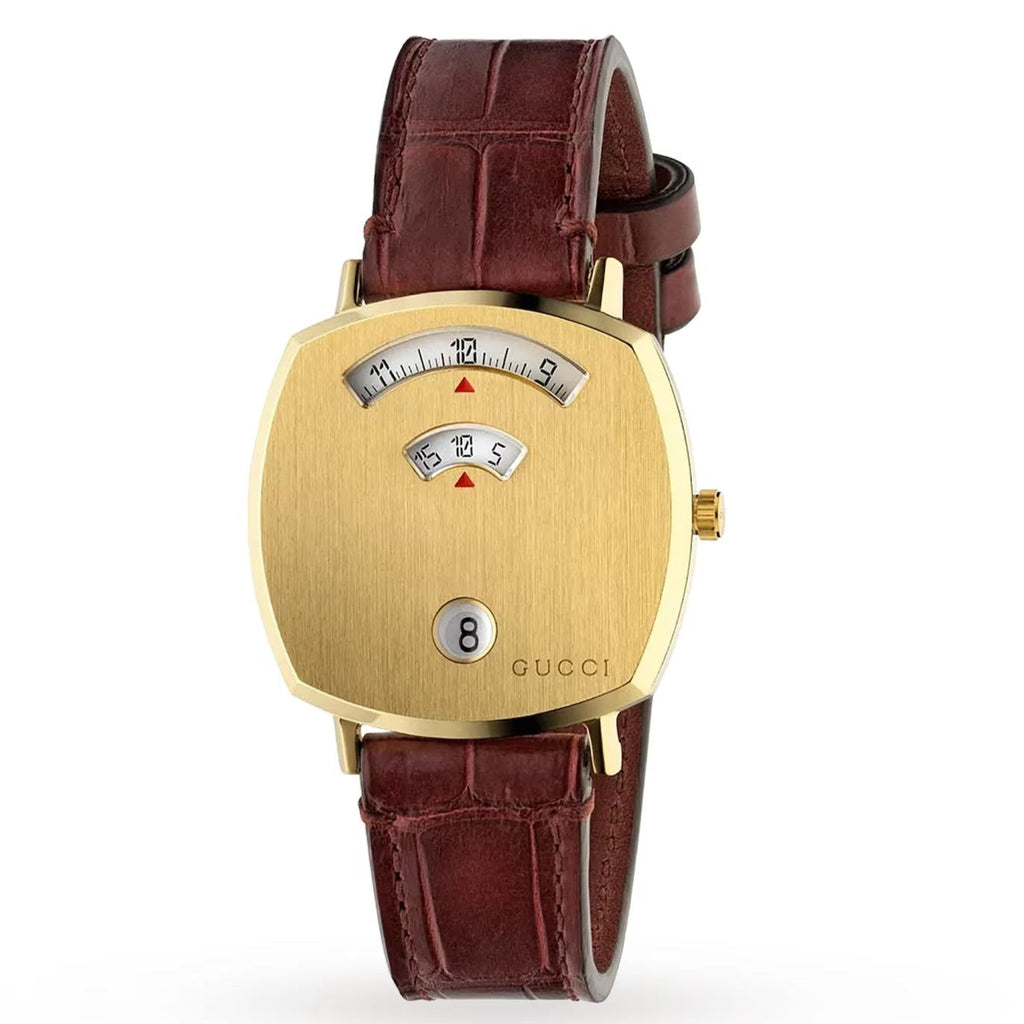 Gucci Grip Quartz Gold Dial Maroon Leather Strap Watch For Women - YA157402 Buy Now By Gucci