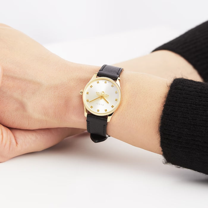 Gucci G Timeless Quartz Silver Dial Black Leather Strap Watch For Women - YA1265023 Buy Now By Gucci