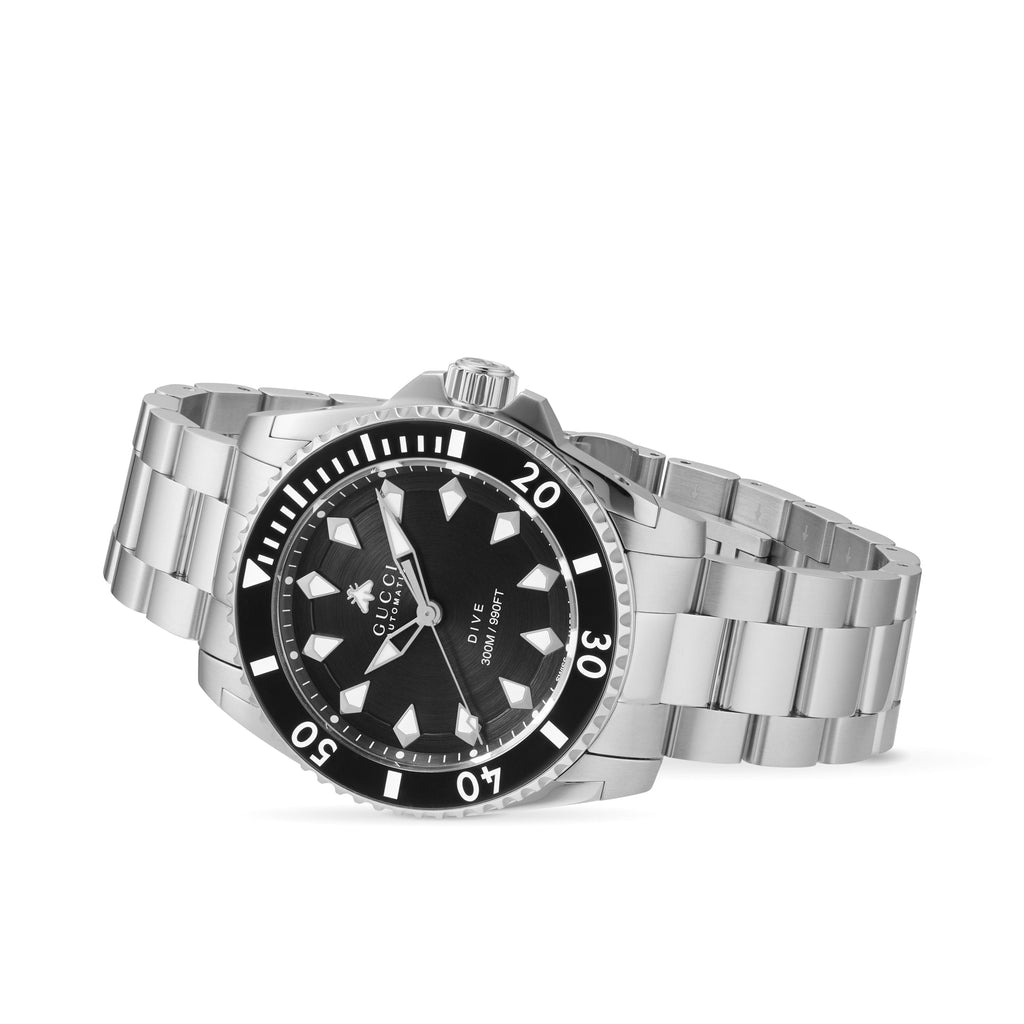 Gucci Dive Automatic Black Dial Silver Steel Strap Watch for Men - YA136353 Buy Now By Gucci
