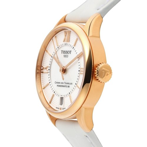 Tissot Chemin Des Tourelles Powermatic 80 Lady Silver Dial White Leather Strap Watch For Women - T099.207.36.118.00 Buy Now By Tissot