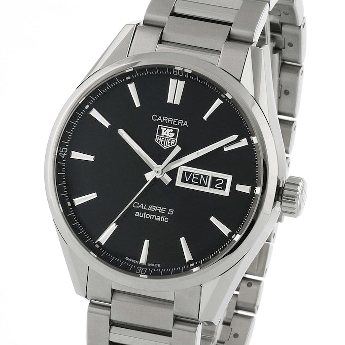 Tag Heuer Carrera Calibre 5 Automatic Black Dial Silver Steel Strap Watch for Men - WAR201A.BA0723 Buy Now By Tag Heuer
