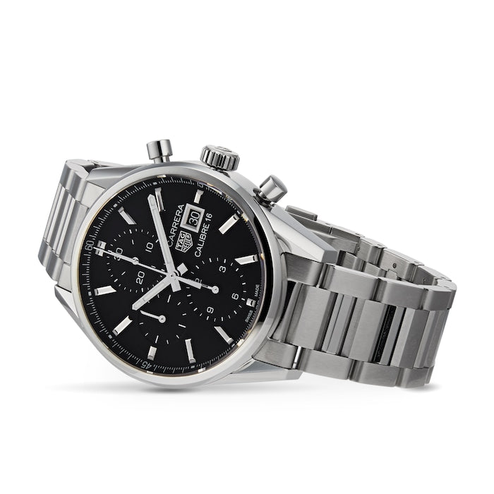 Tag Heuer Carrera Automatic Chronograph Black Dial Silver Steel Strap Watch for Men - CBK2110.BA0715 Buy Now By Tag Heuer