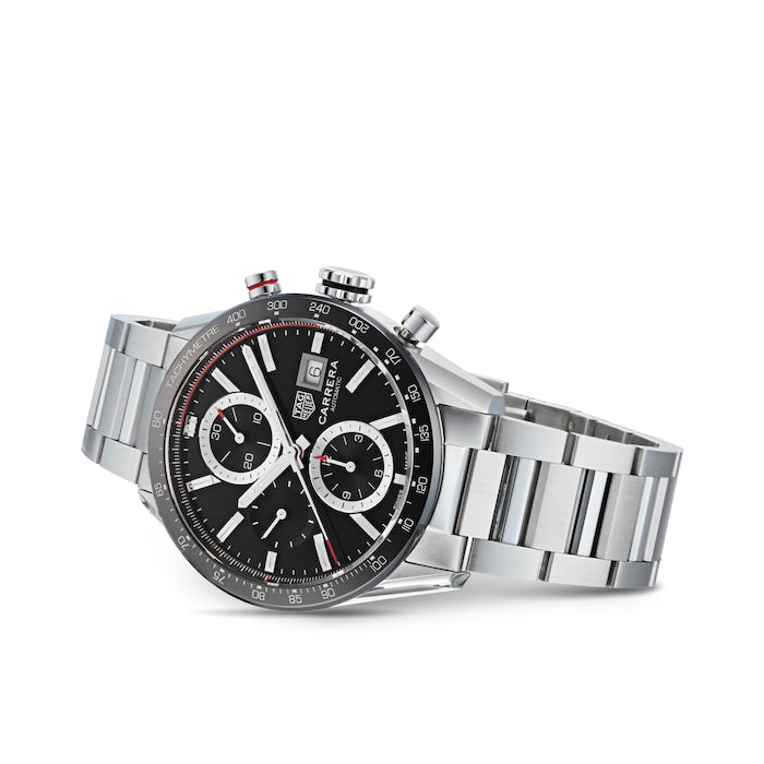 Tag Heuer Carrera Automatic Chronograph Black Dial Silver Steel Strap Watch for Men - CBM2110.BA0651 Buy Now By Tag Heuer
