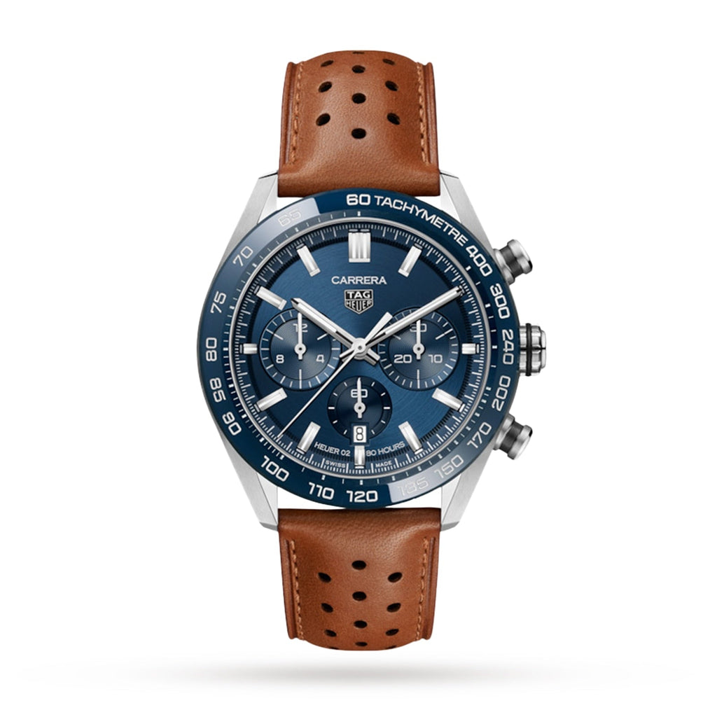Tag Heuer Carrera Automatic Chronograph Blue Dial Brown Leather Strap Watch for Men - CBN2A1A.FC6537 Buy Now By Tag Heuer