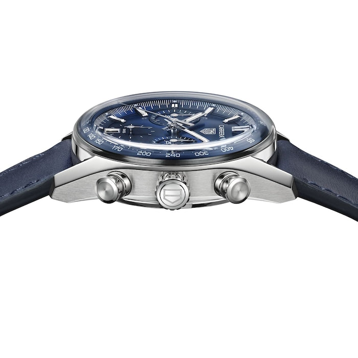Tag Heuer Carrera Chronograph Blue Dial Blue Leather Strap Watch for Men - CBS2212.FC6535 Buy Now By Tag Heuer
