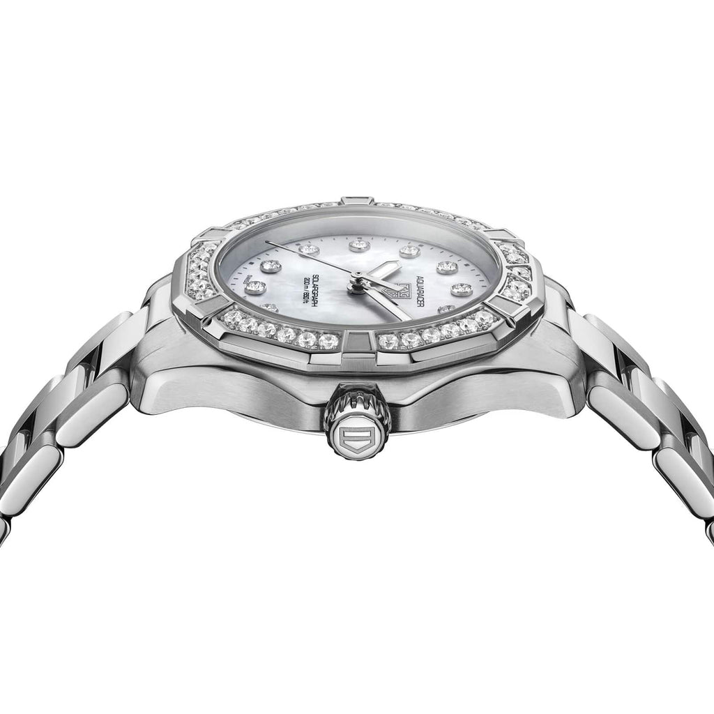 Tag Heuer Aquaracer Diamonds Mother of Pearl White Dial Silver Steel Strap Watch for Women - WBD1413.BA0741 Buy Now By Tag Heuer
