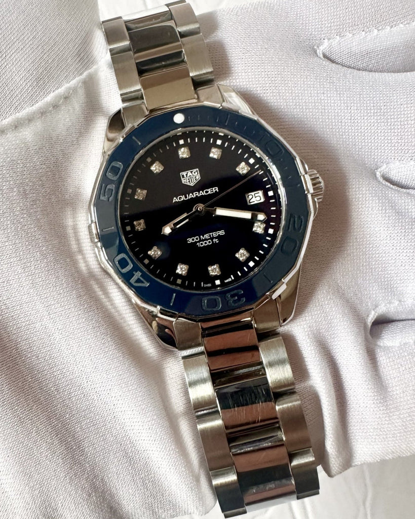 Tag Heuer Aquaracer Diamonds Blue Dial Silver Steel Strap Watch for Women - WAY131L.BA0748