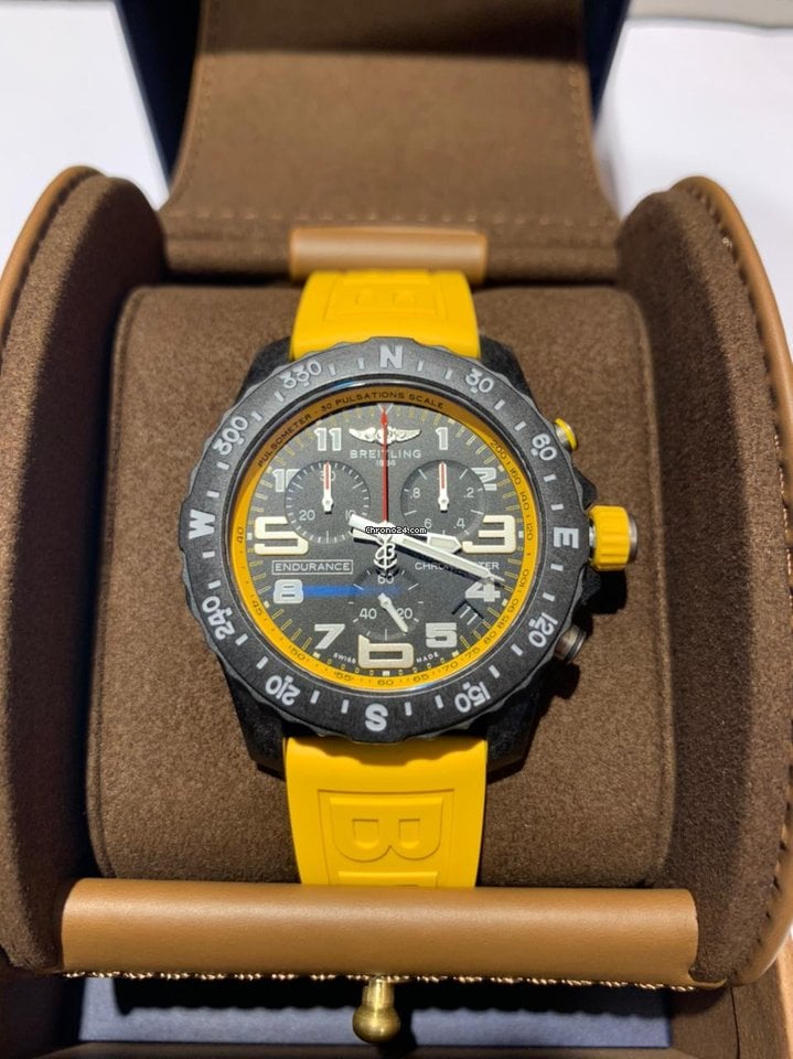 Breitling Endurance Pro Black Dial Yellow Rubber Strap Watch for Men - X82310A41B1S1