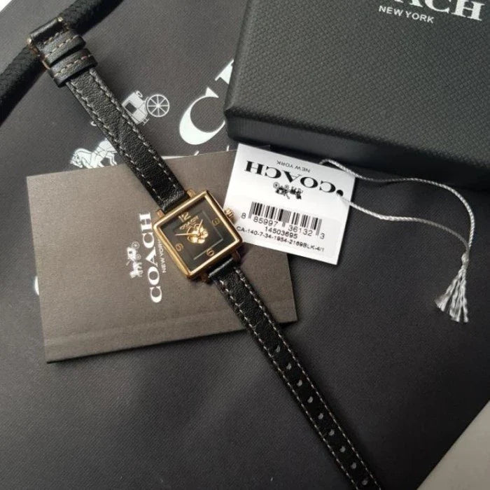 Coach Black Square Dial Black Leather Strap Watch for Women - 14503695 Buy Now By Coach