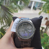 Guess G Twist Diamonds Purple Dial Black Steel Strap Watch For Women - W1201L4 Buy Now By Guess