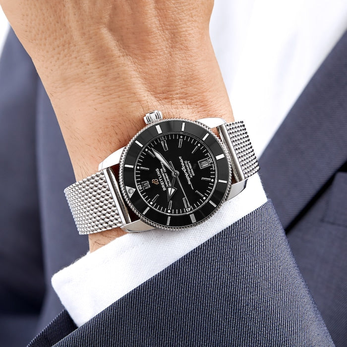 Breitling Superocean Heritage B20 Automatic 42 Black Dial Silver Mesh Bracelet Watch for Men - AB2010121B1A1 Buy Now By Breitling