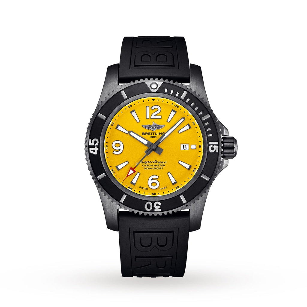 Breitling Superocean Automatic 46mm Yellow Dial Black Rubber Strap Watch for Men - M17368D71I1S1 Buy Now By Breitling