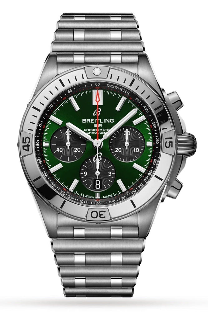 Breitling Chronomat B01 42mm Green Dial Silver Steel Strap Watch for Men - AB01343A1L1A1 Buy Now By Breitling