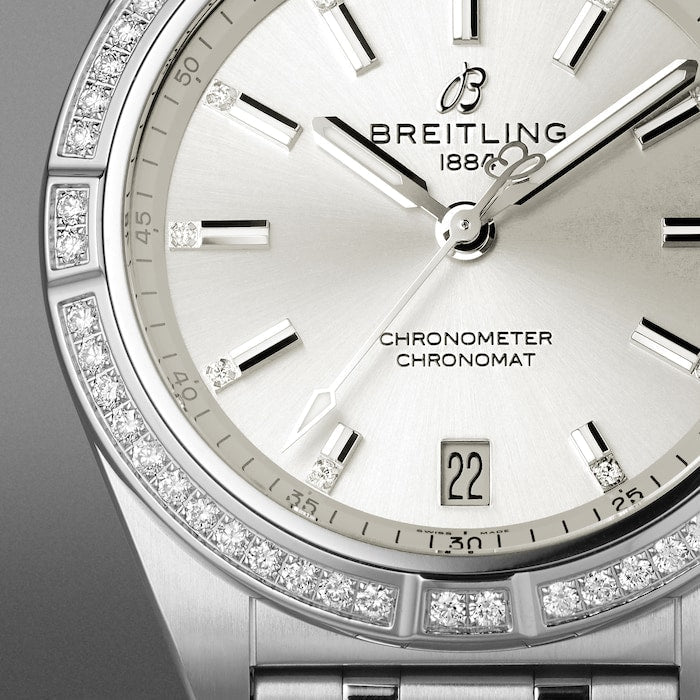 Breitling Chronomat Automatic 36 Diamonds White Dial Silver Steel Strap Watch for Women - A10380591A1A1 Buy Now By Breitling