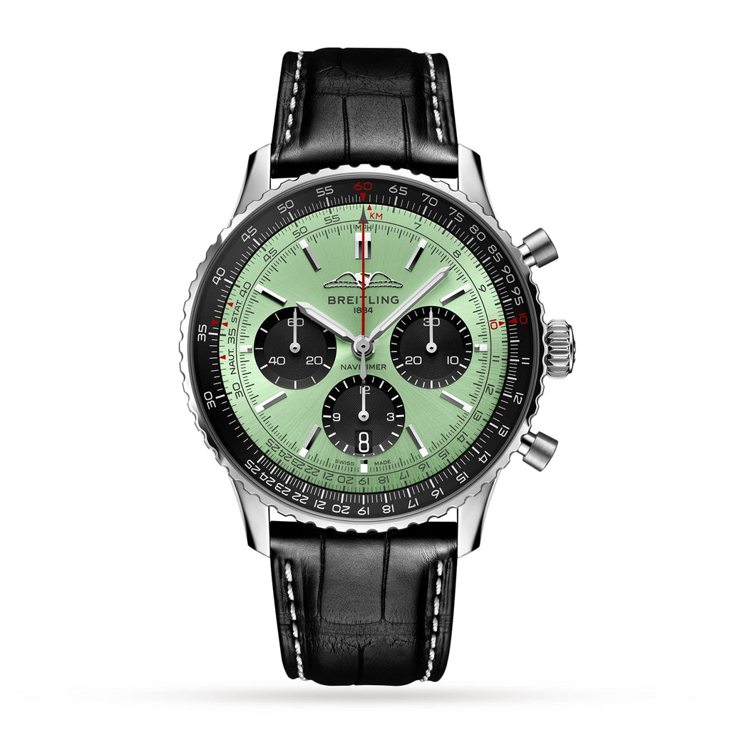 Breitling Navitimer B01 Chronograph 43 Green Dial Black Leather Strap Watch for Men - AB0138241L1P1 Buy Now By Breitling