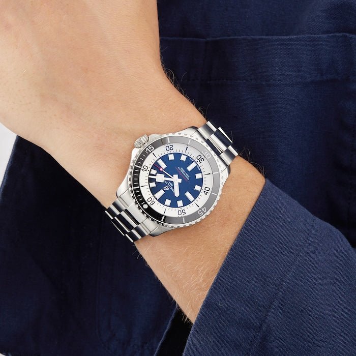 Breitling Superocean Automatic 44mm Blue Dial Silver Steel Strap Watch for Men - A17376211C1A1 Buy Now By Breitling