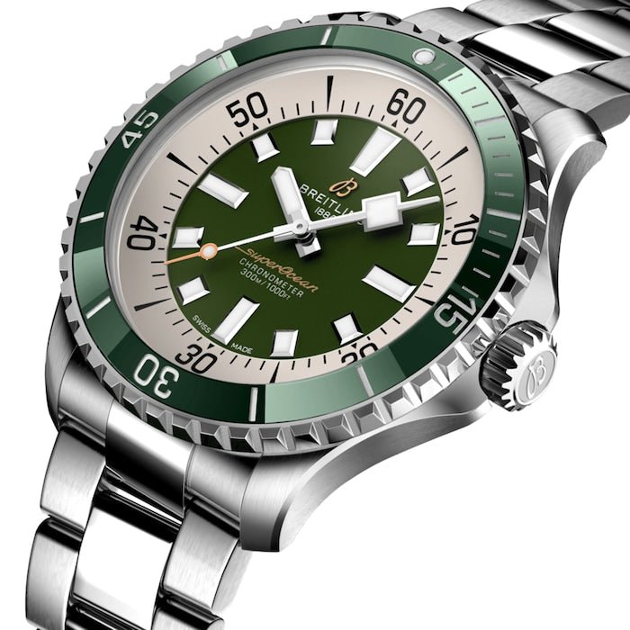 Breitling Superocean Automatic 44mm Navy Green Dial Green Rubber Strap Watch for Men - A17376A31L1A1 Buy Now By Breitling