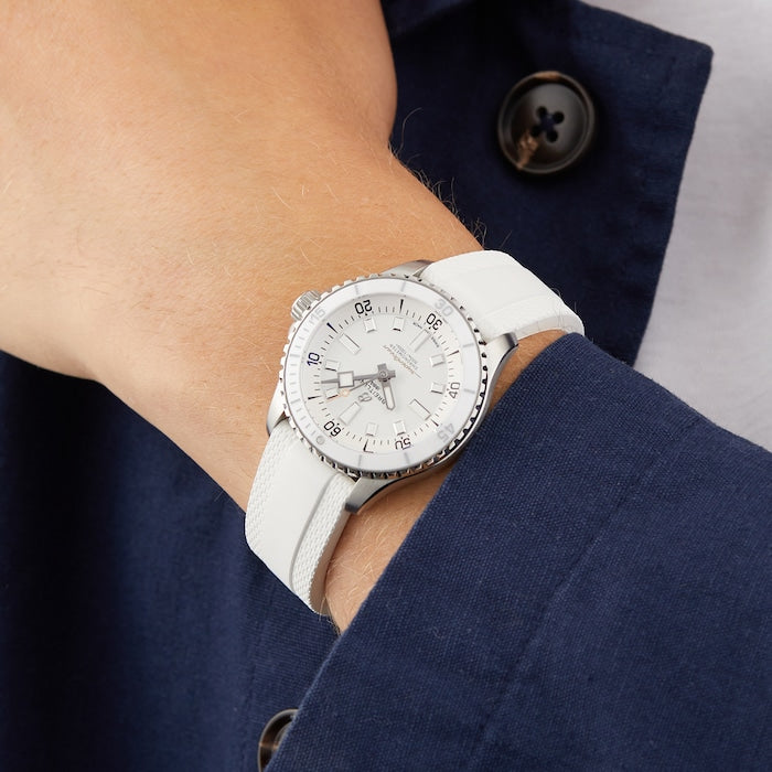 Breitling Superocean Automatic 36 White Dial White Rubber Strap Watch for Men - A17377211A1S1 Buy Now By Breitling