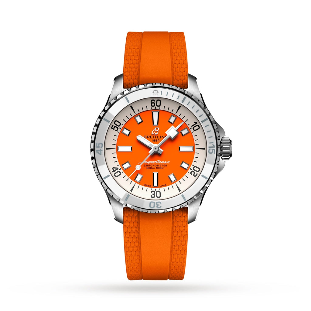 Breitling Superocean Automatic 36 Orange Dial Orange Rubber Strap Watch for Men - A17377211O1S1 Buy Now By Breitling