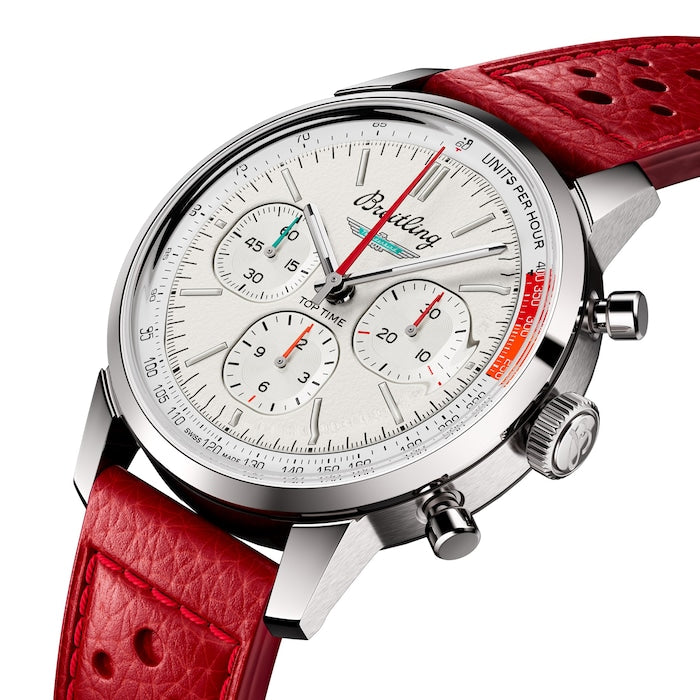 Breitling Top Time B01 Ford Thunderbird White Dial Red Leather Strap Watch for Men - AB01766A1A1X1 Buy Now By Breitling