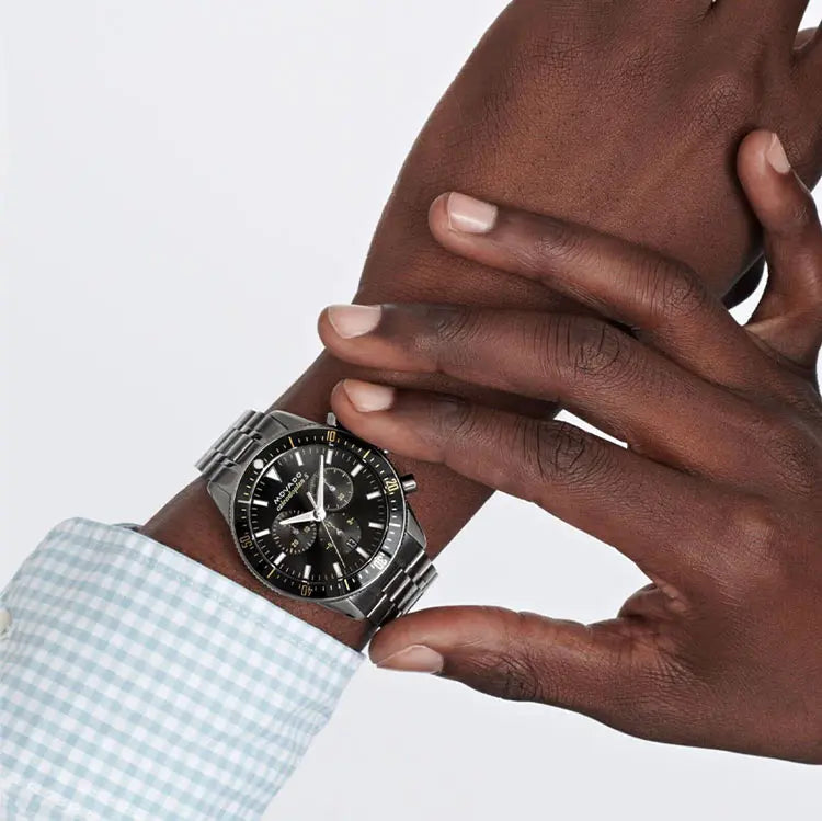 Movado Heritage Calendoplan Chronograph Black Dial Black Steel Strap Watch For Men - 3650125 Buy Now By Movado