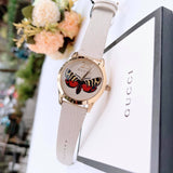 Gucci G Timeless Butterfly White Dial White Leather Strap Watch For Women - YA1264062 Buy Now By Gucci