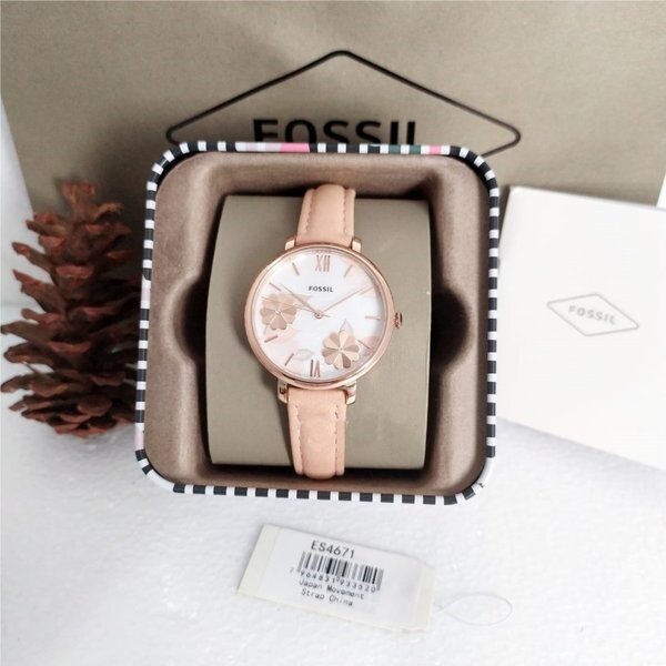 Fossil Jacqueline Three Hand Mother of Pearl Dial Pink Leather Strap Watch for Women - ES4671 Buy Now By Fossil