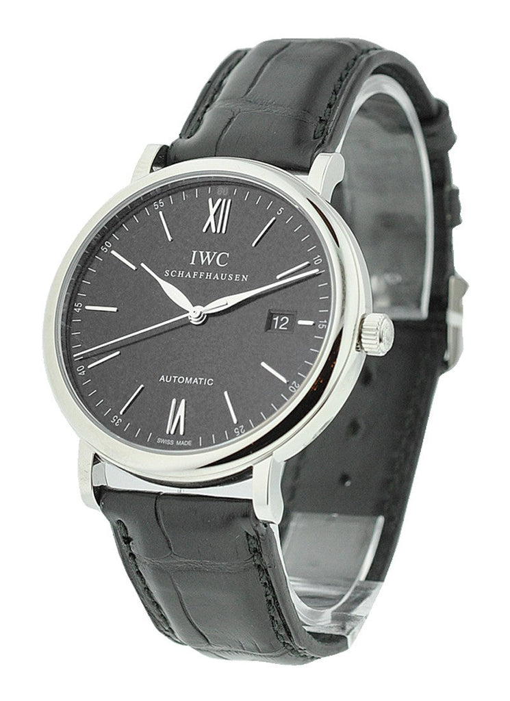 IWC Portofino Automatic Black Dial Black Leather Strap Watch for Men - IW356502 Buy Now By IWC
