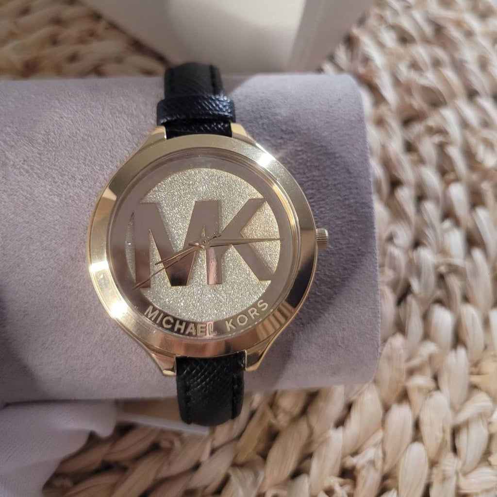 Michael Kors Slim Runway Quartz Gold Dial Black Leather Strap Watch For Women - MK2392 Buy Now By Michael Kors