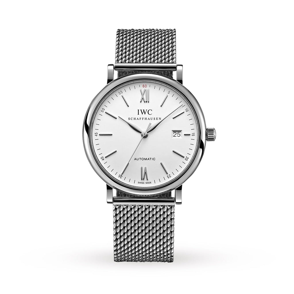 IWC Portofino Automatic White Dial Silver Mesh Bracelet Watch for Men - IW356505 Buy Now By IWC