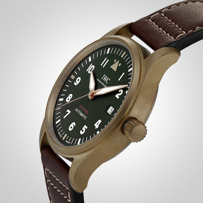 IWC Pilot's Watch Automatic Spitfire Green Dial Brown Leather Strap Watch for Men - IW326802 Buy Now By IWC