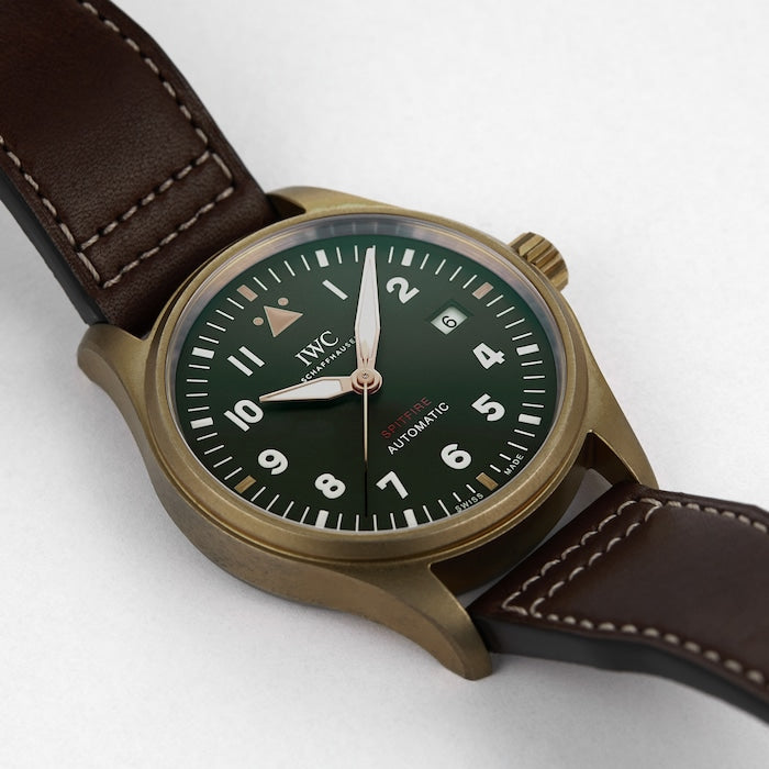 IWC Pilot's Watch Automatic Spitfire Green Dial Brown Leather Strap Watch for Men - IW326802 Buy Now By IWC