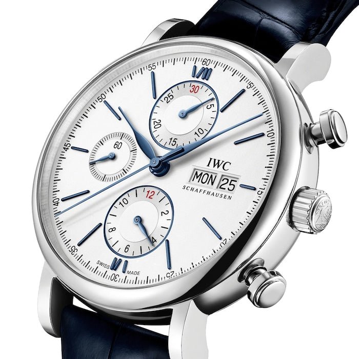 IWC Portofino Chronograph White Dial Black Leather Strap Watch for Men - IW391024 Buy Now By IWC