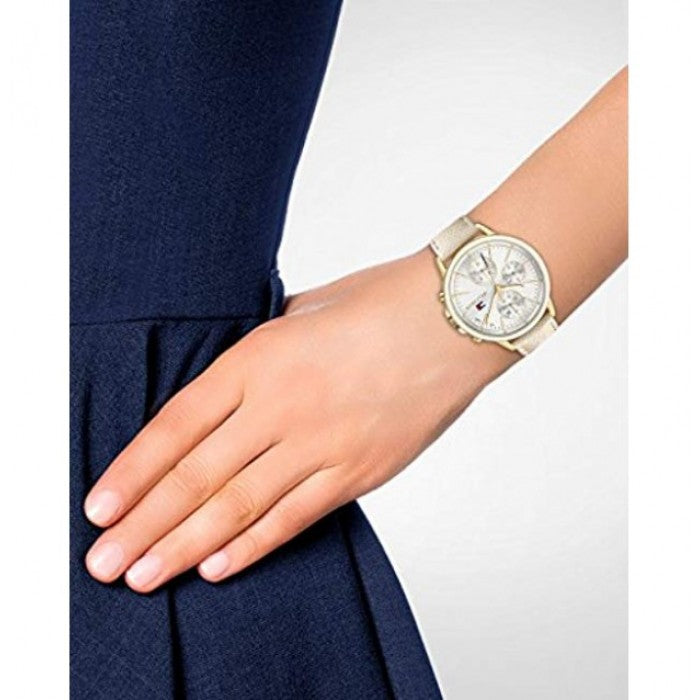 Tommy Hilfiger Carly Silver Dial Cream Leather Strap Watch for Women - 1781790 Buy Now By Tommy Hilfiger