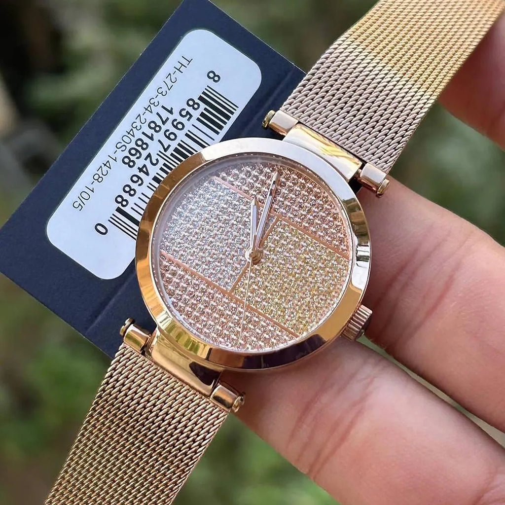 Tommy Hilfiger Lynn Crystals Rose Gold Dial Rose Gold Mesh Strap Watch For Women - 1781868 Buy Now By Tommy Hilfiger