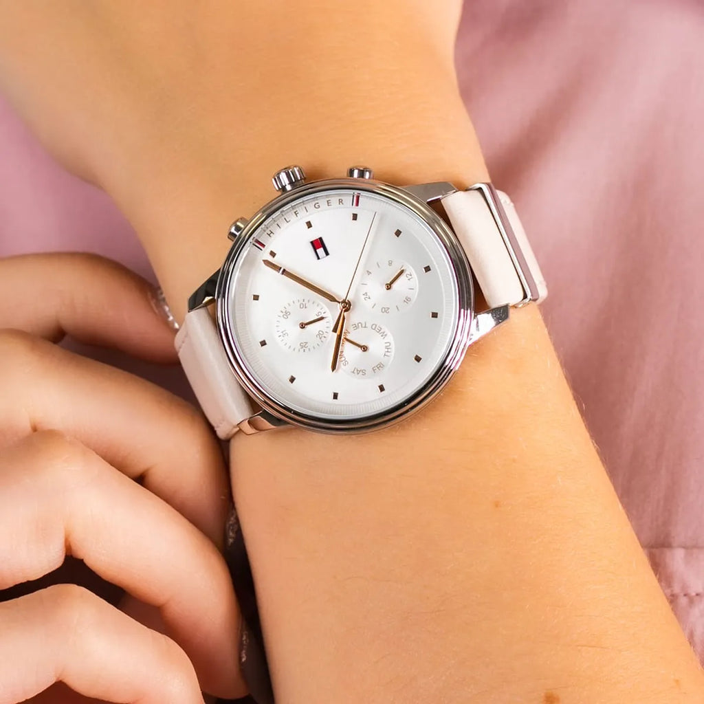 Tommy Hilfiger Blake Chronograph Silver Dial Pink Leather Strap Watch For Women - 1781906 Buy Now By Tommy Hilfiger