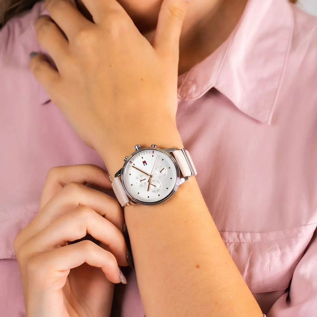 Tommy Hilfiger Blake Chronograph Silver Dial Pink Leather Strap Watch For Women - 1781906 Buy Now By Tommy Hilfiger