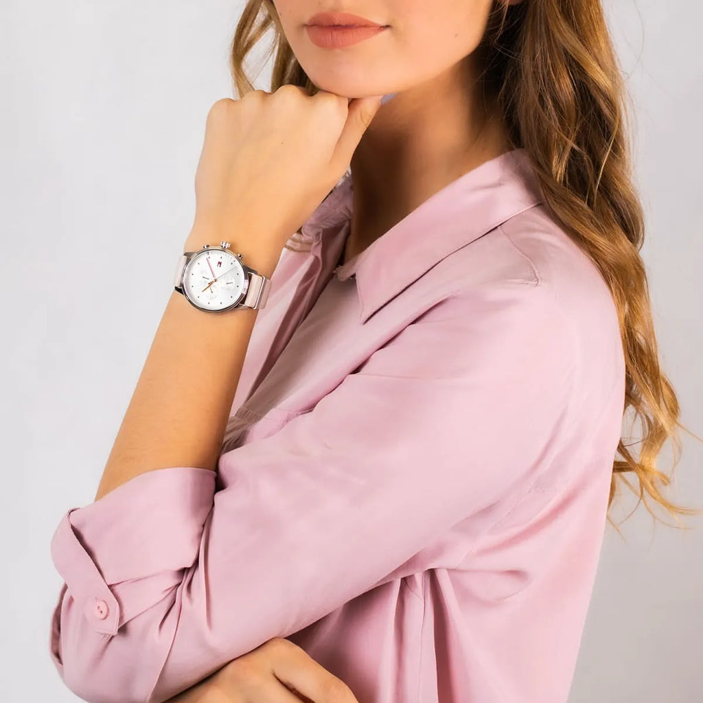 Tommy Hilfiger Blake Chronograph Silver Dial Pink Leather Strap Watch For Women - 1781906 Buy Now By Tommy Hilfiger