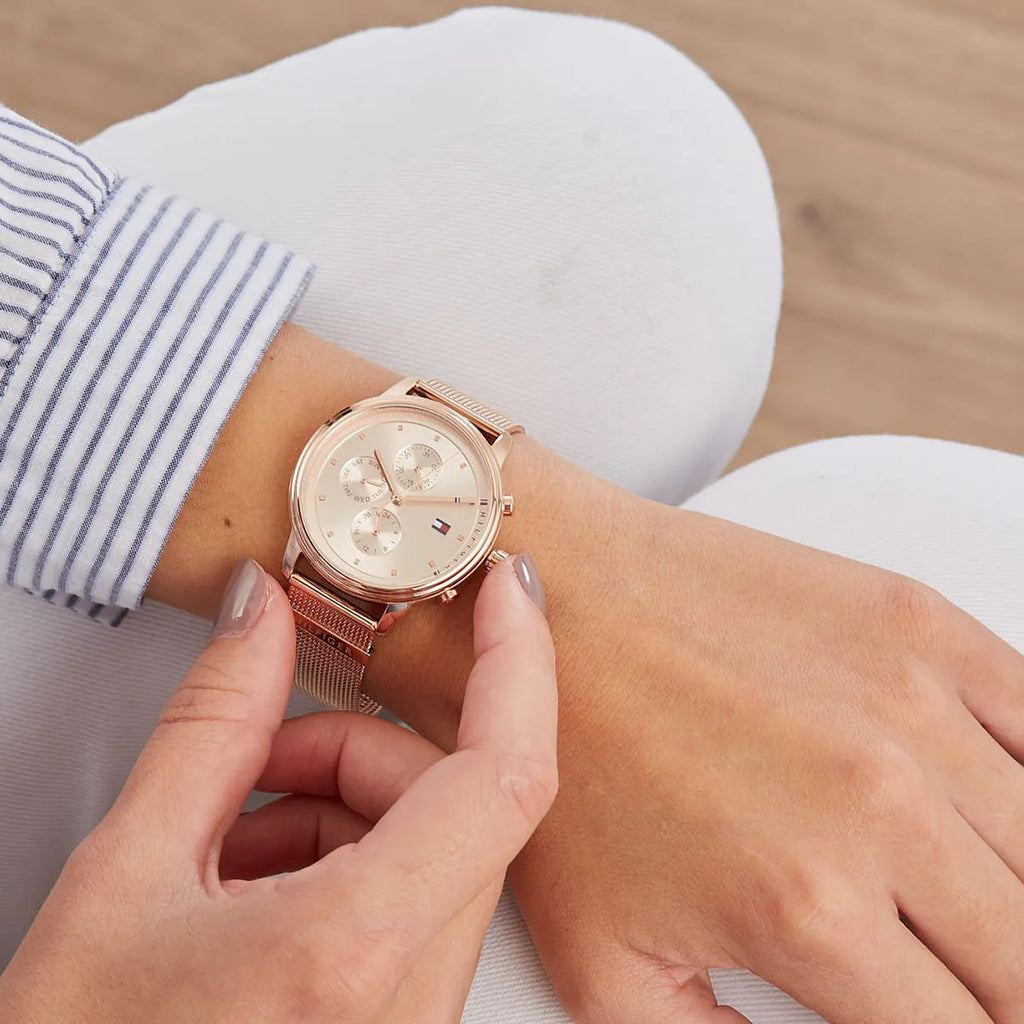 Tommy Hilfiger Blake Chronograph Rose Gold Dial Rose Gold Mesh Bracelet Watch For Women - 1781907 Buy Now By Tommy Hilfiger