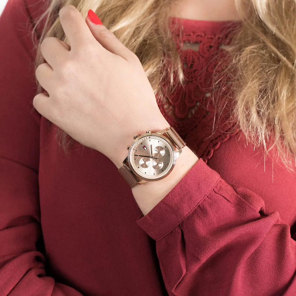 Tommy Hilfiger Blake Chronograph Rose Gold Dial Rose Gold Mesh Bracelet Watch For Women - 1781907 Buy Now By Tommy Hilfiger