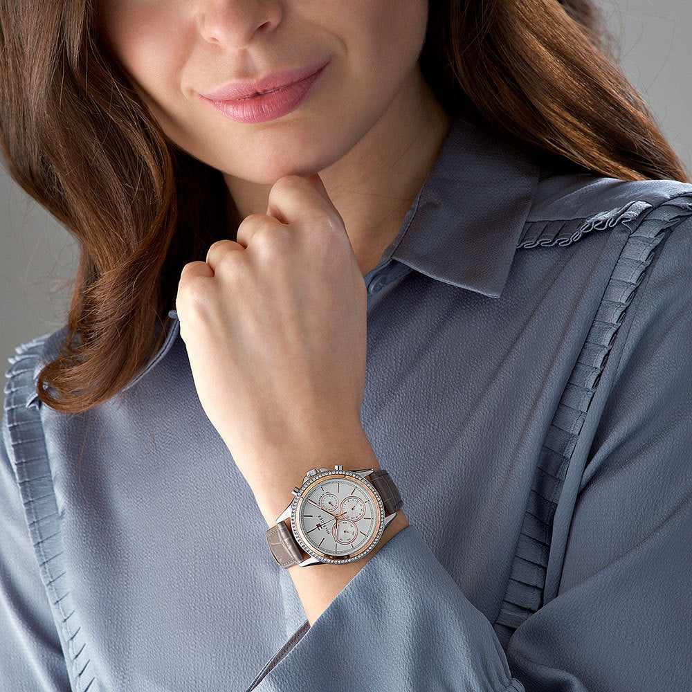 Tommy Hilfiger Ari Diamonds White Dial Grey Leather Strap Watch for Women - 1781980 Buy Now By Tommy Hilfiger