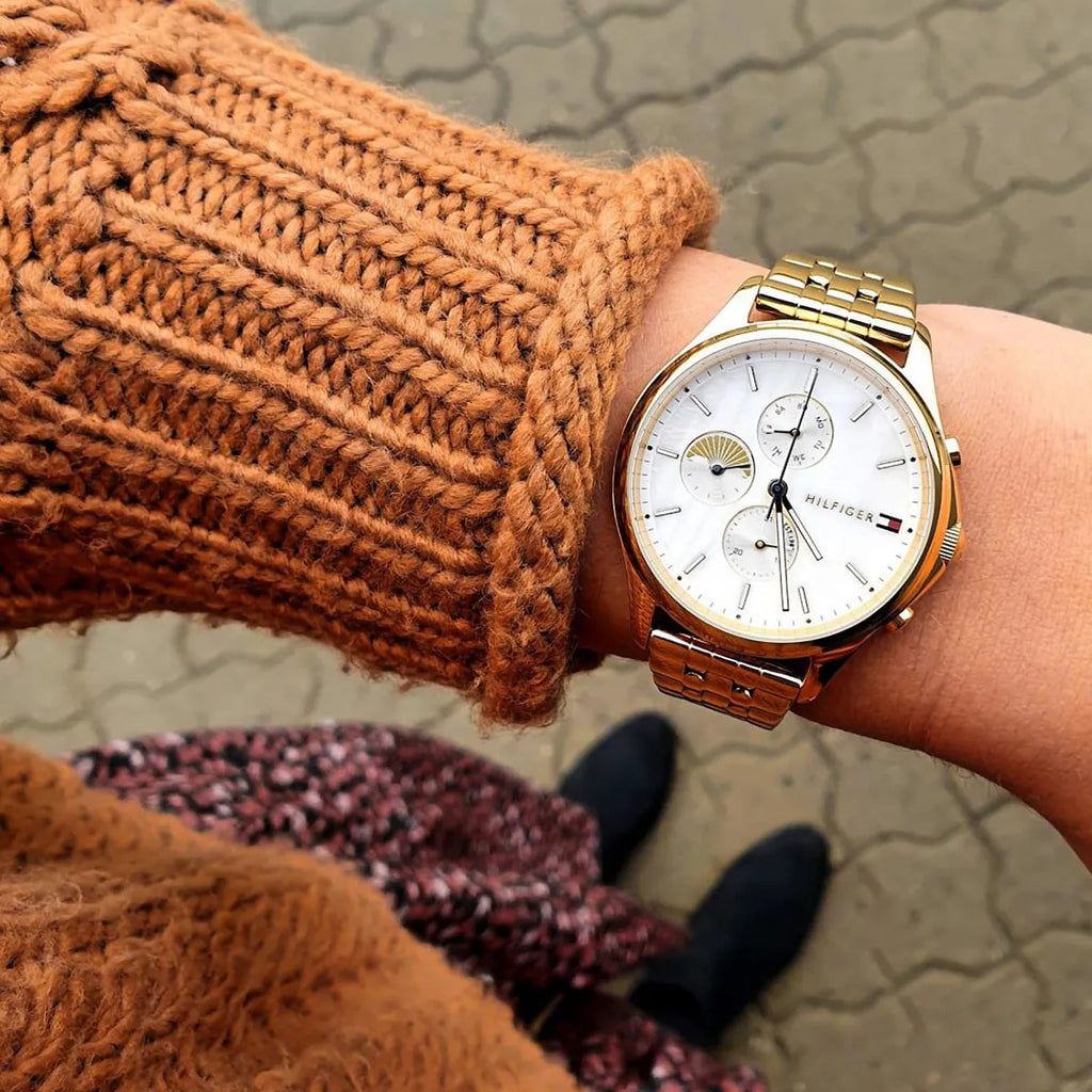 Tommy Hilfiger Whitney Chronograph Quartz Mother of Pearl White Dial Gold Steel Strap Watch For Women - 1782121 Buy Now By Tommy Hilfiger