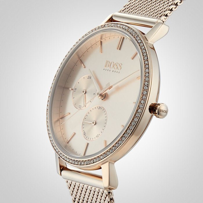 Hugo Boss Infinity Carnation Gold Dial Gold Mesh Bracelet Watch for Women - 1502519 Buy Now By Hugo Boss