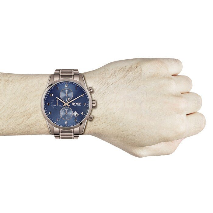 Hugo Boss Skymaster Blue Dial Brown Steel Strap Watch for Men - 1513788 Buy Now By Hugo Boss