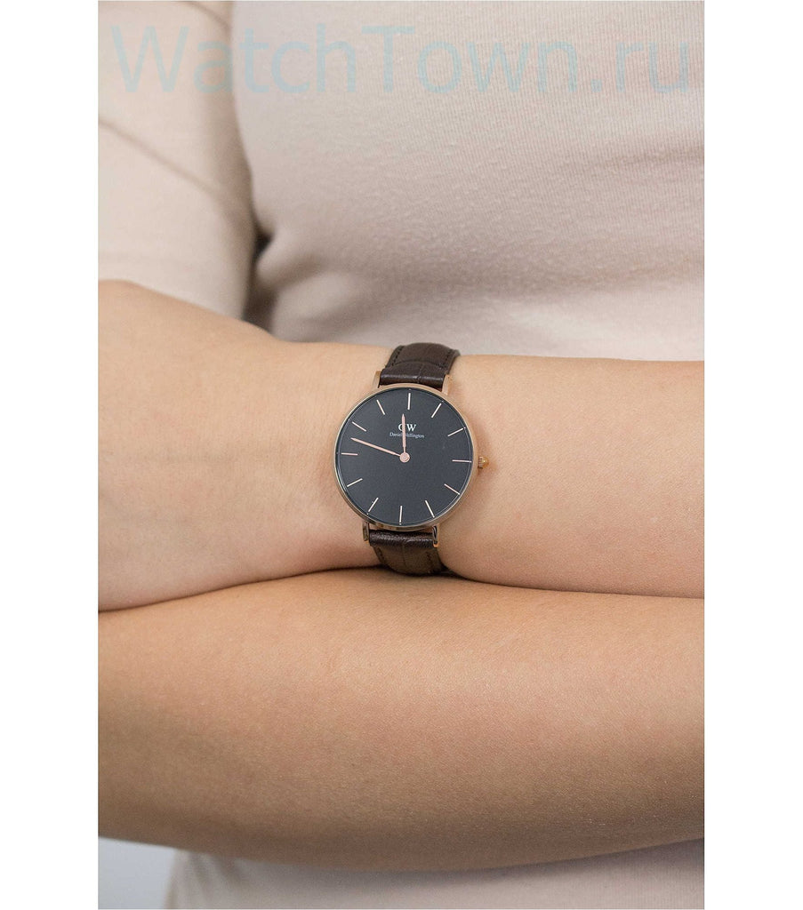 Daniel Wellington Classic Petite York Black Dial Brown Leather Strap Watch For Women - DW00100170 Buy Now By Daniel Wellington