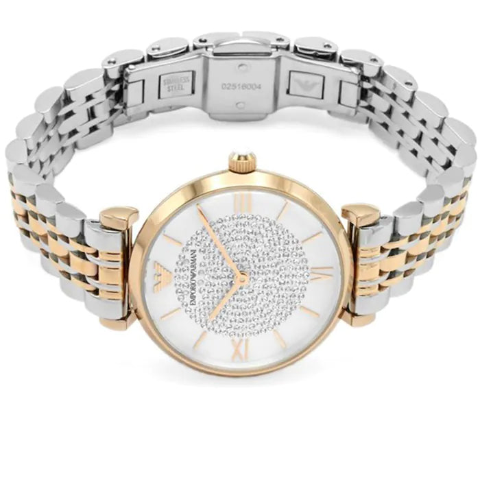 Emporio Armani Gianni T Bar Analog White Dial Two Tone Steel Strap Watch For Women - AR2076 Buy Now By Emporio Armani