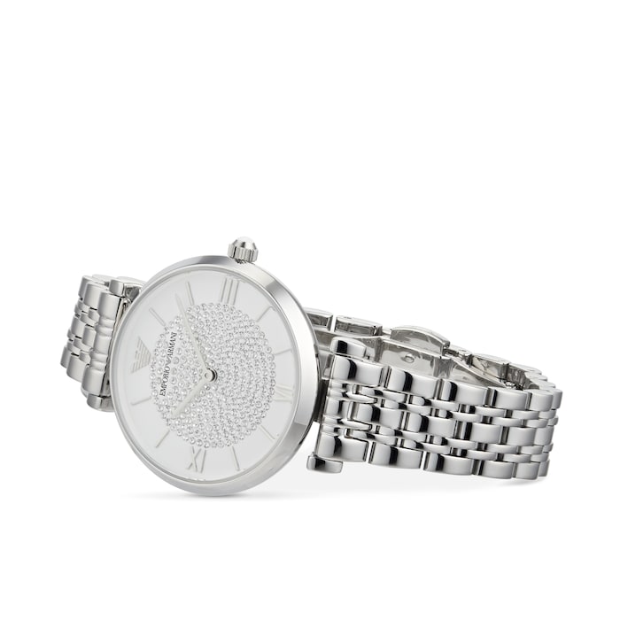 Emporio Armani Gianni T Bar White Crystal Pave Dial Silver Stainless Steel Strap Watch For Women - AR1925 Buy Now By Emporio Armani